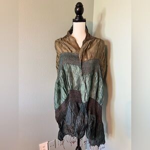 WORLD MARKET Shades Of Green Rayon & Silk Scarf Wrap Shawl India 70’’X 17’’